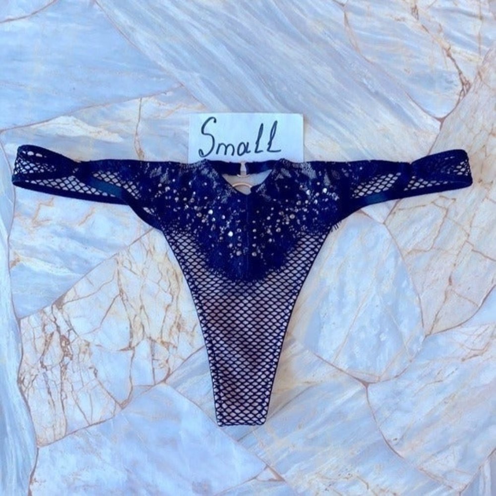 VS Very Sexy Thong Panty Fishnet Lace‎ Small Embellished New